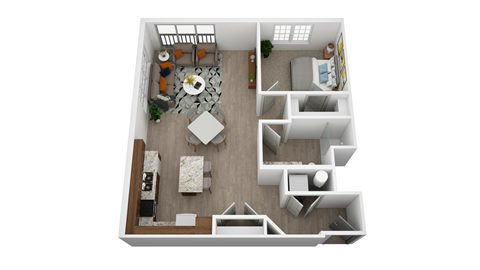 Floor plan for 1 bed, 1 bath, 874 sqft